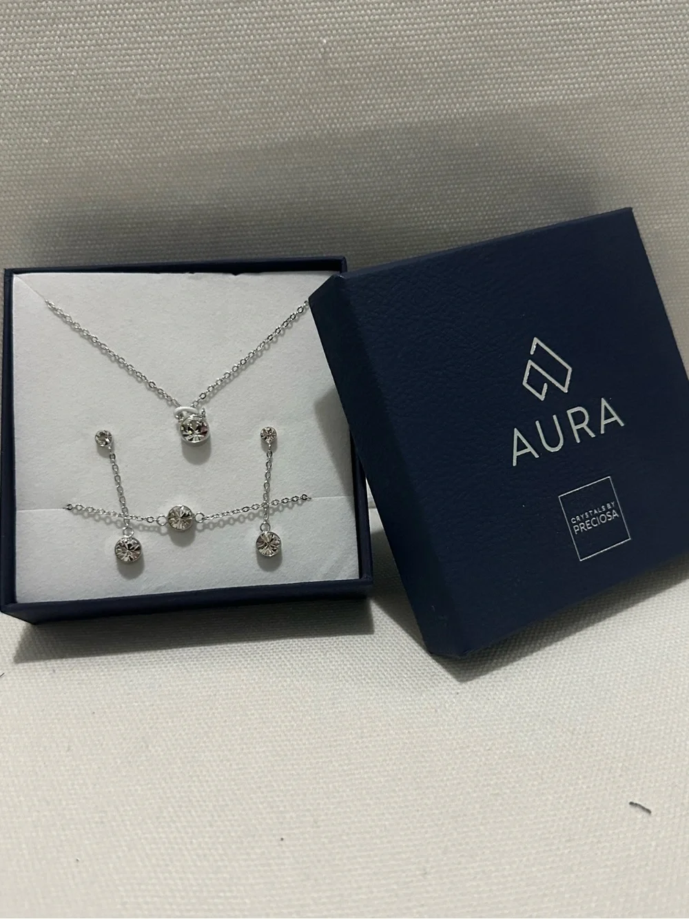 NIB AURA by preciosa crystals set (necklace, drop earrings and bracelet)